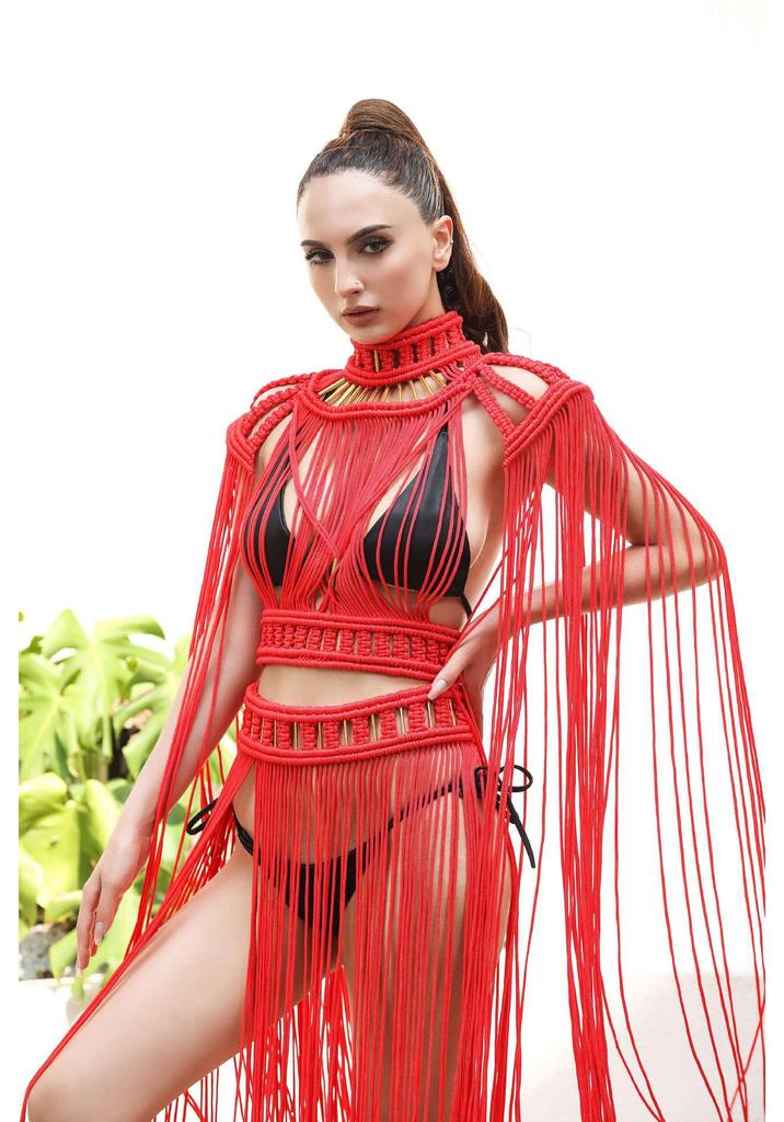Hand-Woven Bohemian Tassel Skirt: Women's Sexy High-End Beach-Style Two-Piece Swimsuit