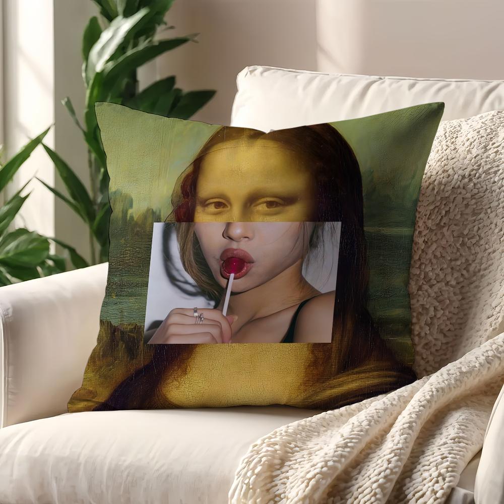 Art Aesthetic Mona Lisa Funny Cushion Cover Pillow Cover Home Sofa Living Decoration Room  Office Car Nordic Simplicity