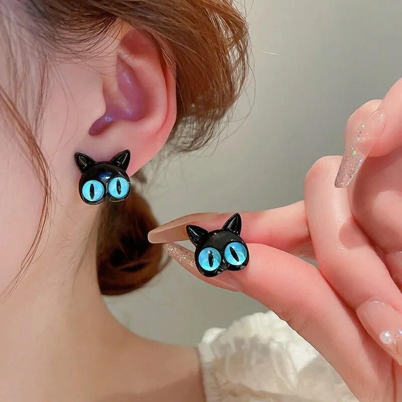 

Забавные черные серьги-гвоздики «кошачий глаз» для женщин, серьги-гвоздики с мультяшными кристаллами и монстрами, персональные украшения, уникальные подарки для девочек, новинка