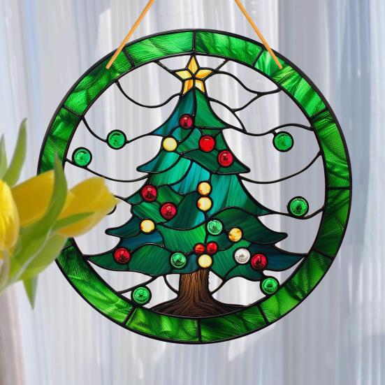 Christmas Sun Catchers Acrylic Painted Ornaments Holiday Window Tree Porch Decor Colorful Reflection Hanging Decorations for Home