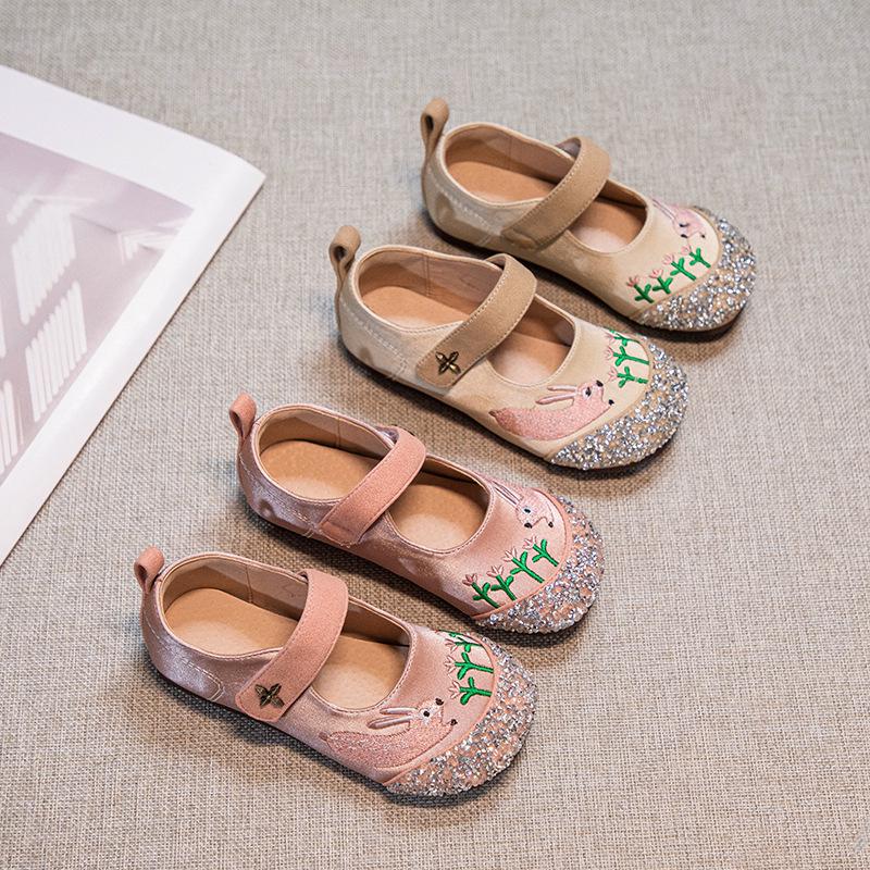 2024 Embroidered Bunny Girl's Leather Loafers - Spring & Autumn Low-Cut Princess Shoes