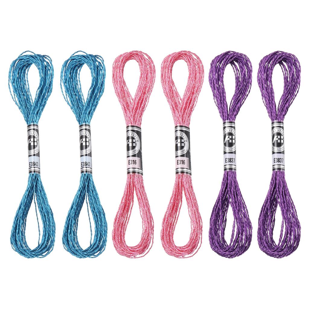 Uxcell 6 Skeins Embroidery Floss, Metallic Embroidery Thread Nylon Threads Bracelets String for Cross-Stitch Hand Embroidery