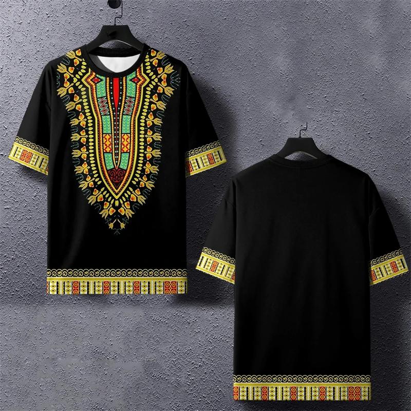 Vintage African Ethnic Stripe 3D Printing T-shirt O-Neck Oversized Short Sleeve Tees Tops Summer Men Clothing Size XXS-6XL