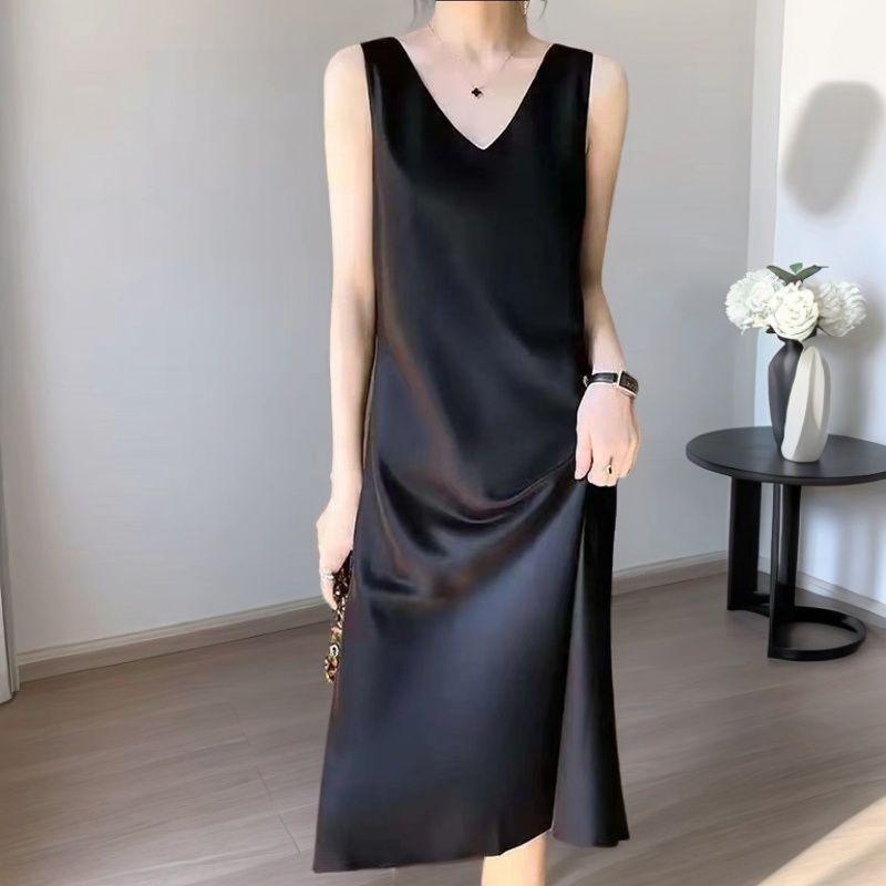 

Платье на подтяжках черное с V-образным вырезом темпераментное женское элегантное и универсальное 5XL чёрный