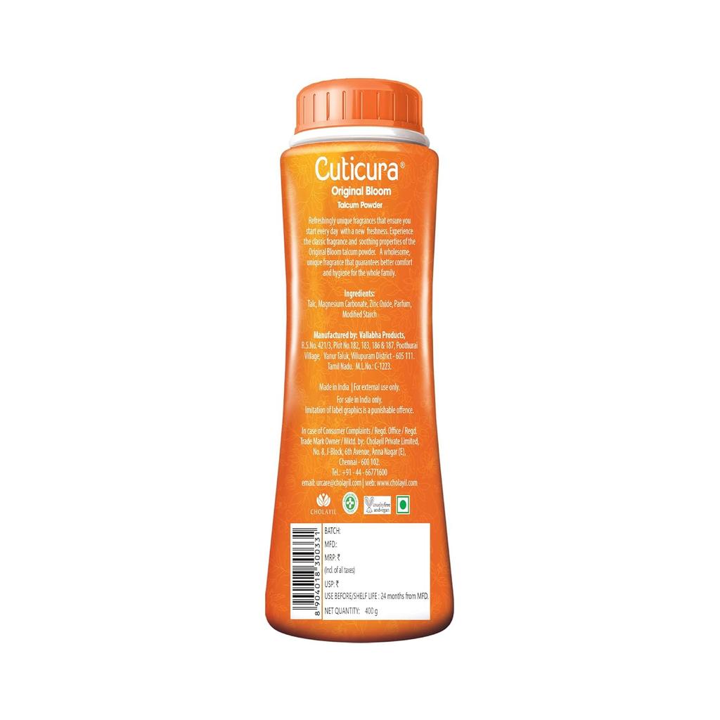 Cuticura Original Bloom Talcum Powder With Sunscreen 400g | Odour Control And Long Lasting Fragrance | Vegan Cruelty Free Refreshing Fresh Body Talc