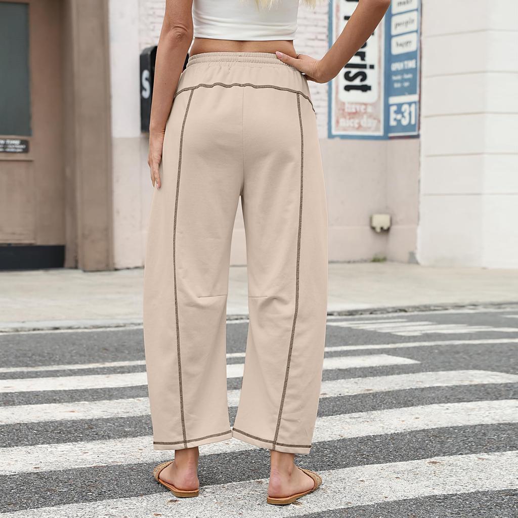 Women's Wide Leg Pants With High Waisted Straight Leg And Spliced Pocket Casual Pants