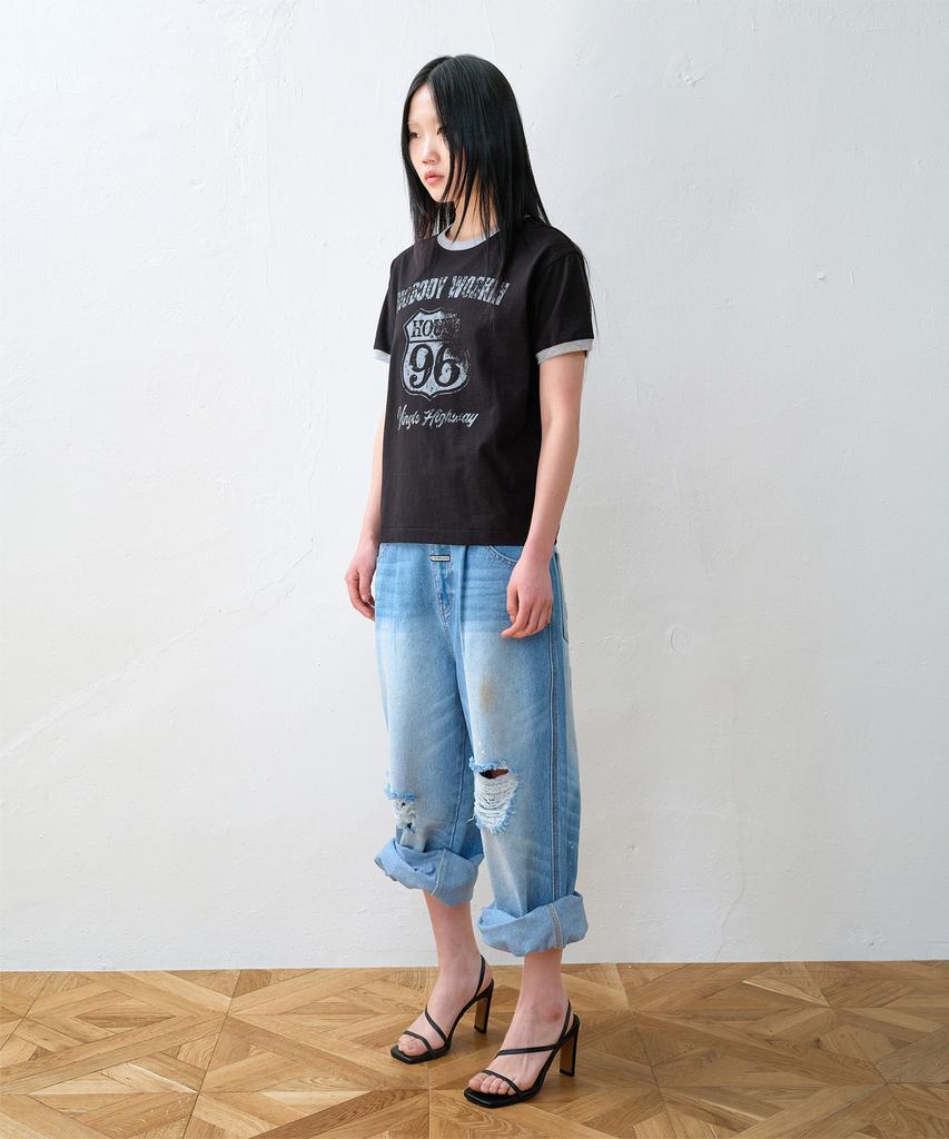 THEVINYLHOUSE Nobody Work Ringer Tee Black