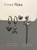 Dark Style Japanese & Korean Heart Stud Earrings & Ear Cuffs Set - Chic, Sweet, Trendy Six-Piece Jewelry for Cool, Spicy Girls