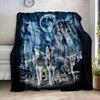 Wolf Animal Blanket Moon Print Flannel Blanket Bedding Sofa Blanket