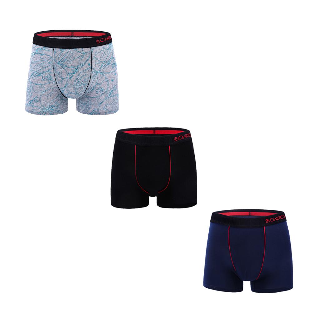 BONITOS 3ks sexy pánské kalhotky ventilační boxerky pro pánské spodky Bavlněné pánské spodní prádlo Značka