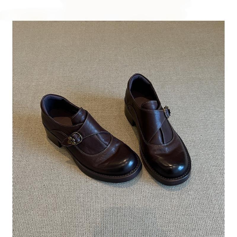 British style loafers versatile platform leather buckle small single shoes women's thick heel