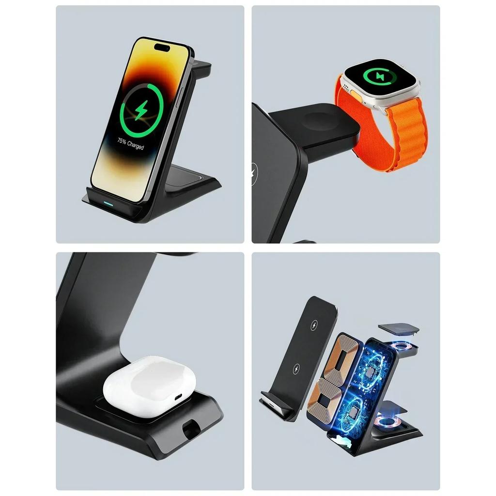 3 In 1 Wireless Charger Stand Fast Charging Station Dock For iPhone 16/15/14/13 Pro Max  iWatch 9/8/7/6/5 Airpods 3/2