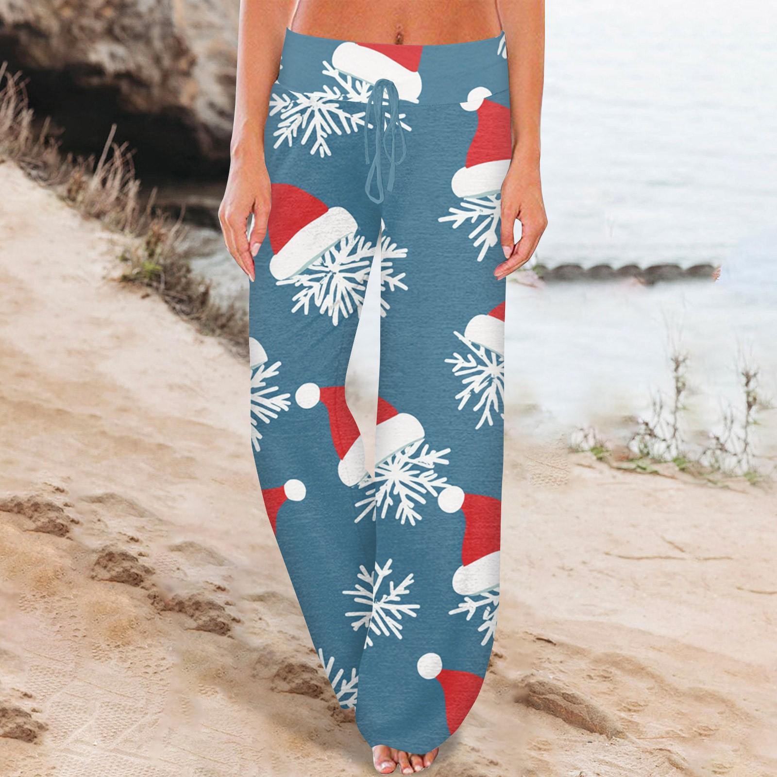 

Женские удобные брюки-слип с рождественским принтом, широкие брюки на шнурке, повседневные брюки L