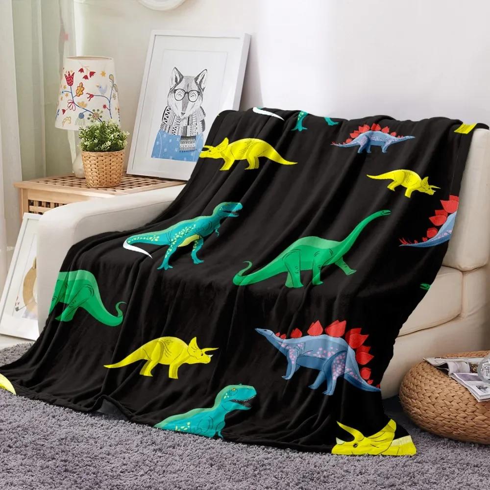 Cartoon Dinosaur Throw Blanket Soft Flannel Blanket for Chair Travelling Camping Kids Adults Bed Couch Cover Winter Queen King