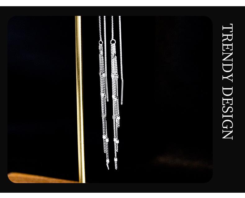 Banyan Tree S925 Silver Korean Tassel Earrings - Elegant Long Sequin Design for Women