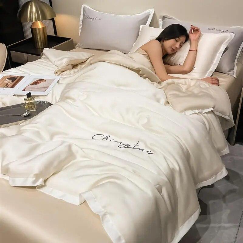 

Летнее прохладное одеяло, наволочка, комплект из 3 предметов, домашний текстиль, тонкое одеяло с вышивкой, приятное для кожи одеяло, комплект постельного белья королевского размера, моющийся 200x230cm-3pcs set