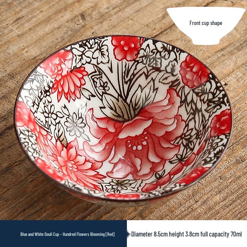 Two-Color Blue & White Porcelain Douli Teacup - Ceramic Kung Fu Master Cup, Japanese Tasting Bowl, Single Tea Cup.