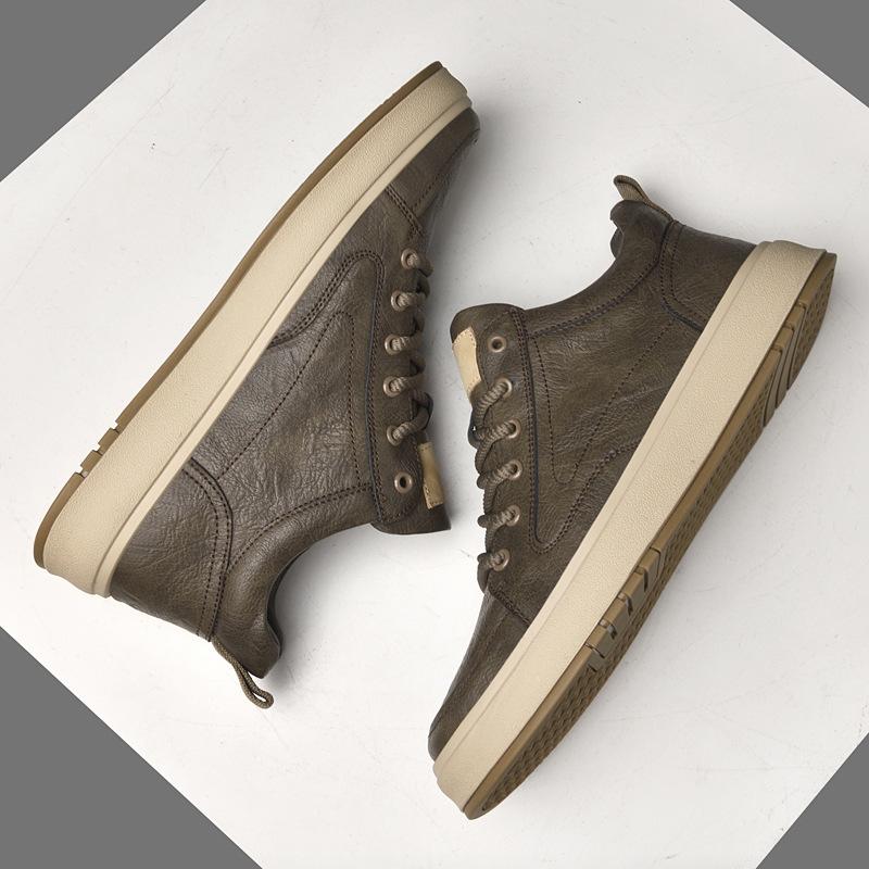 

Men s shoes 2025 summer new mature men s trendy lace-up casual leather shoes platform soft surface comfortable solid color board shoes 44 хакі