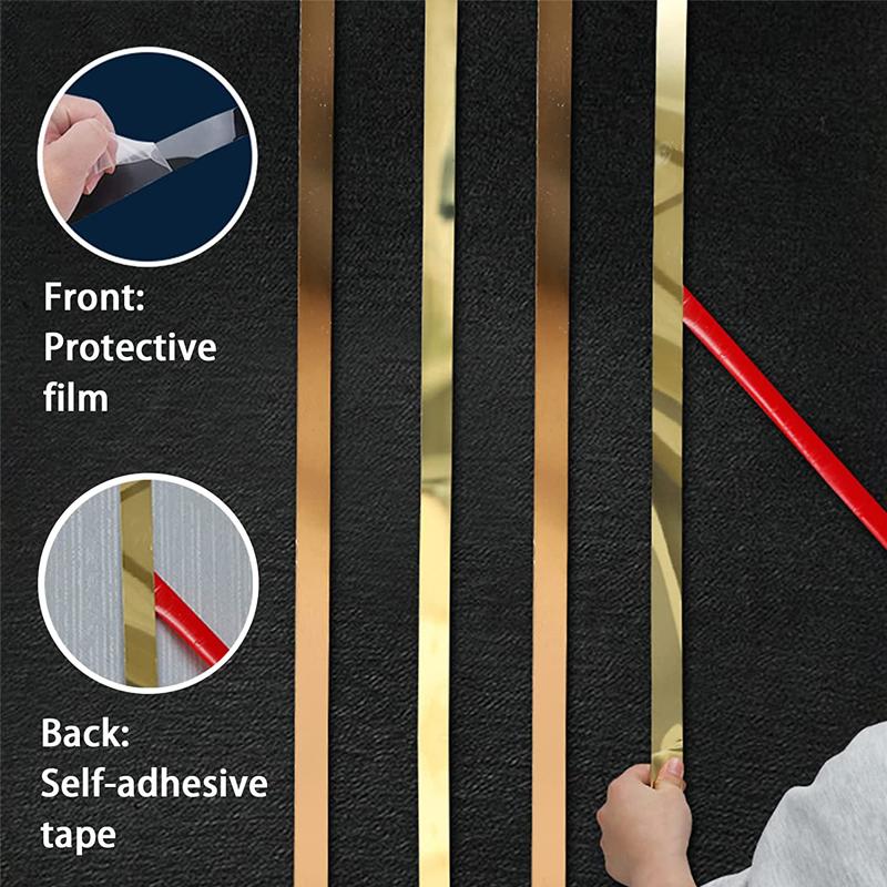 5m Spiegel Selbstklebend Flach Dekorativ Linien Streifen Edelstahl Gold Wandaufkleber Hintergrundwand Arbeitszimmer Deckenverkleidung Streifen