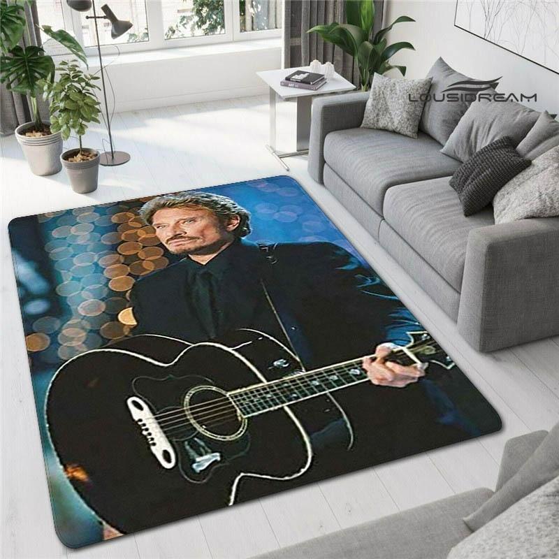 Französischer Rockstar Johnny Hallyday bedruckter Teppich, Spielzimmer, Wohnzimmer, Schlafzimmer, rutschfester Teppich, Fotografie-Requisiten, Geburtstagsgeschenk