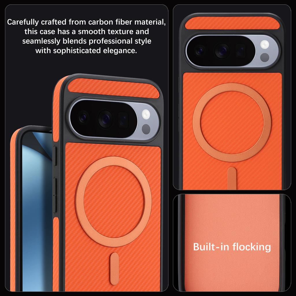 Custodia magnetica in pelle di fibra di carbonio di lusso per Google Pixel 10 Pro Xl 9A 9 Ricarica wireless Cover sottile antiurto