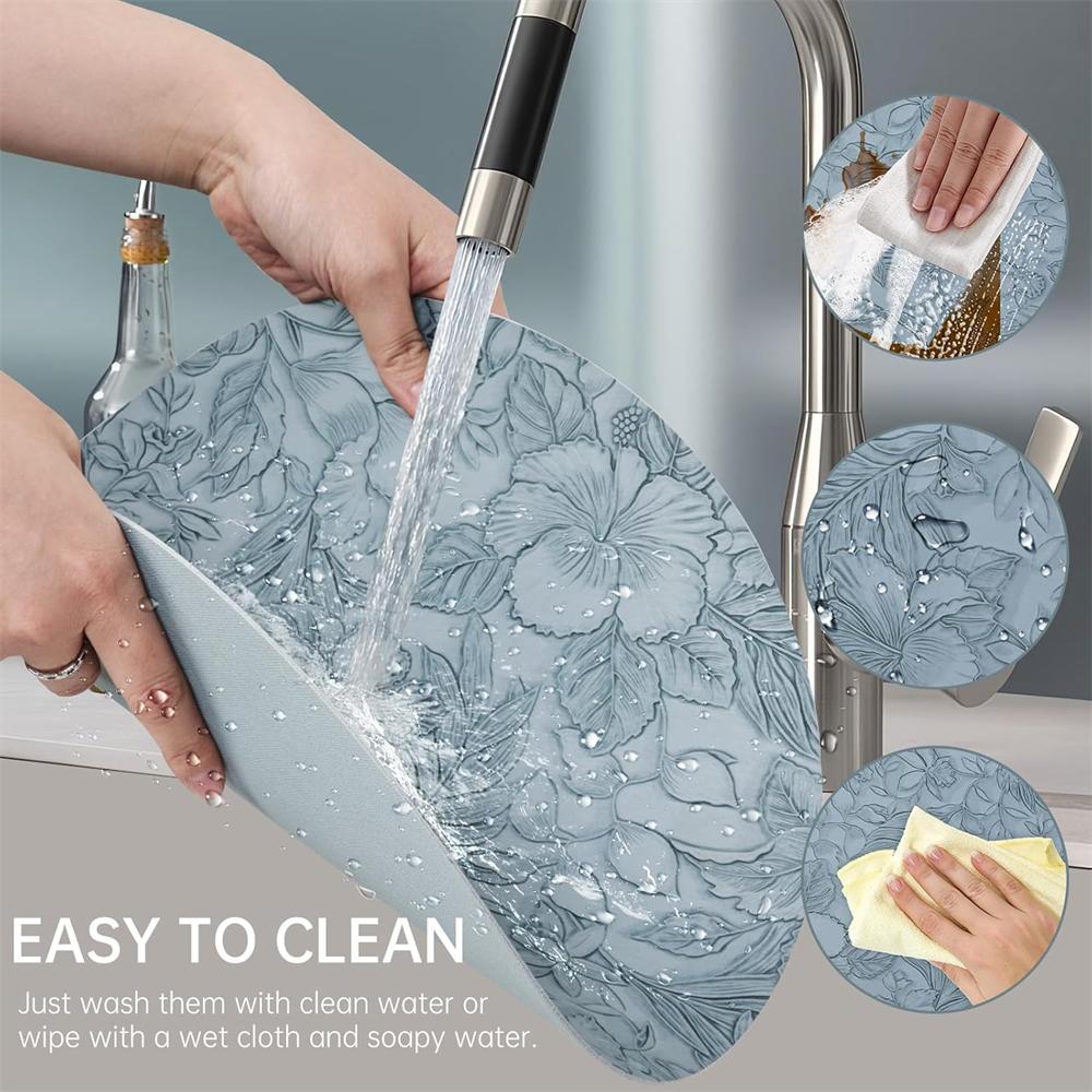 Runde Leder-Tischsets mit floralem Muster 34cm, Hitzebeständig Rutschfest Waschbar, Beidseitig zweifarbig Küchen-Kaffee-Tischsets für Zuhause