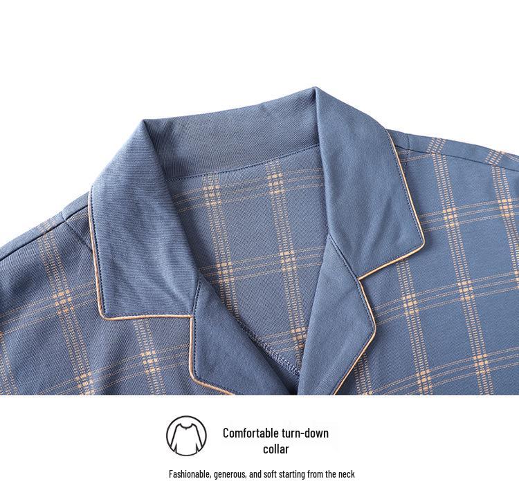 Men's Plus Size Cotton Pajama Set - Long-Sleeved, Ideal for Middle-Aged & Elderly, Spring to Winter Wear