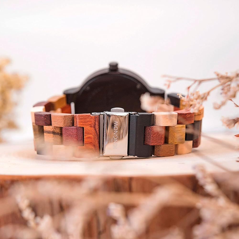 KINGNOW Women's Wooden Quartz Watch Lightweight Stylish Japanese Design Gift for Birthday Anniversary Mother's Day