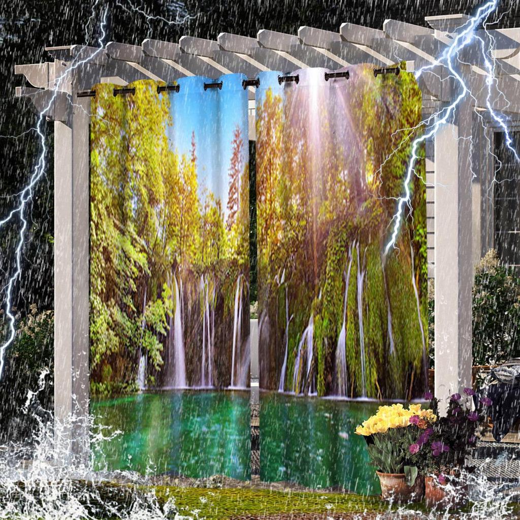 High-Definition 3D Outdoor Scenery Waterproof Curtains for Rainy Days