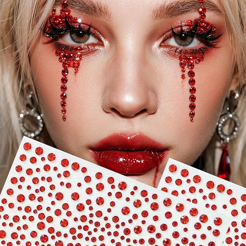 

Black Crystal Face Gems Rhinestone Stickers - 700pcs Shiny Self Adhesive Body Jewels for Festival Rave, Cosplay, Halloween & Bridal Makeup -