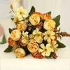 1Pc Simulation 5-pronged Golden Rose Bouquet for Outdoor Courtyard Patio Garden Wedding Decoration Home Decoration