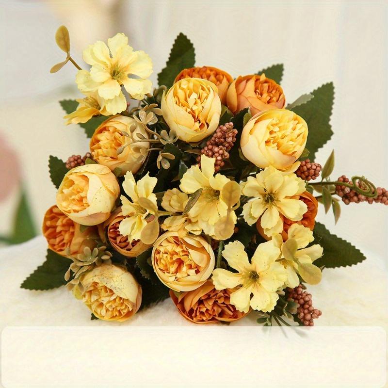 1Pc Simulation 5-pronged Golden Rose Bouquet for Outdoor Courtyard Patio Garden Wedding Decoration Home Decoration