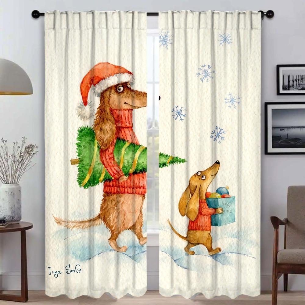 Dackel Fenster Vorhang für Zimmer 2 Paneele Modern Wohnzimmer Vorhänge Jalousien Heim Innenvorhänge Trennwand Tüll für Schlafzimmer