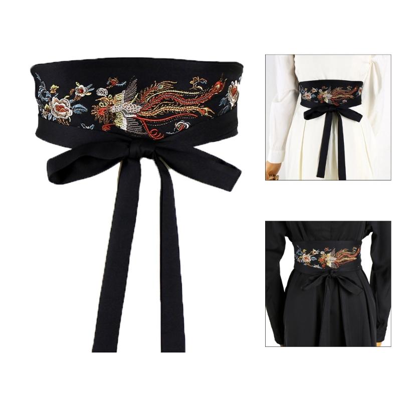 Floral Pattern Wide Waistband Soft Breathable Fabric Belt Adjustable Ties For Hanbiuk Modern Outfits
