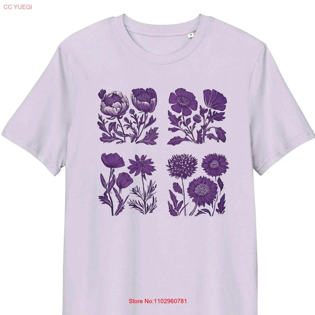 Vintage Botanical Flowers Organic Cotton T Shirt Purple Tee Birthday Gift Nature Aesthetic Plant Lover Vintage