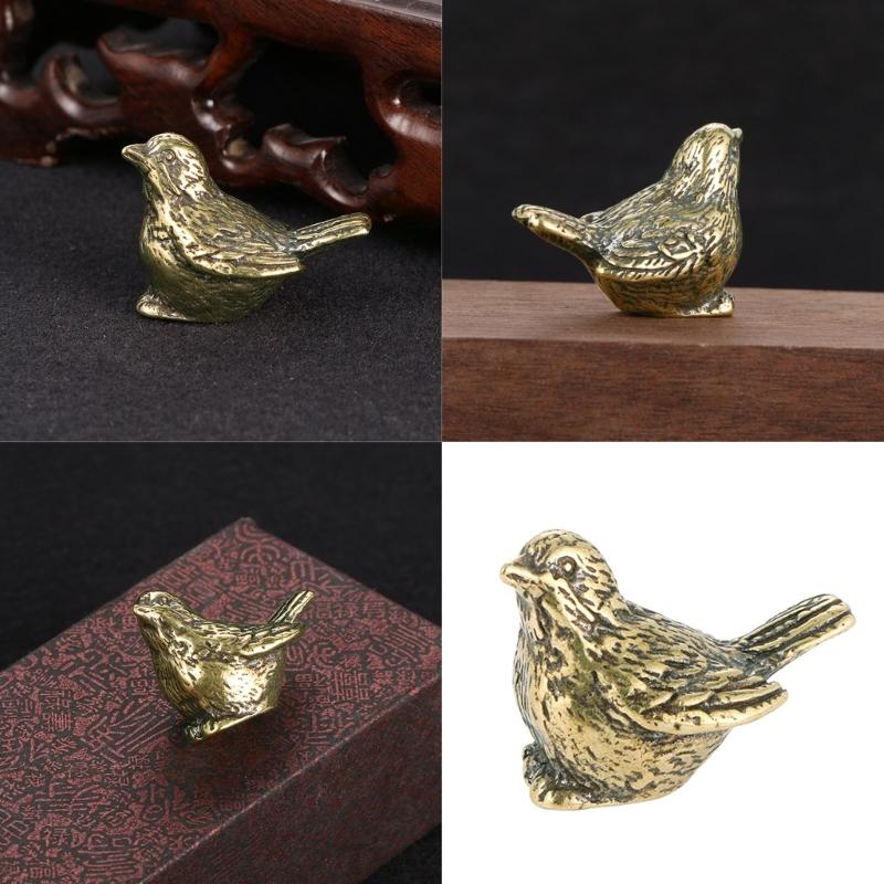 Antique Finish Brass Sparrow Figurine Handmade Vintage Metal Bird Miniature Statue Home Decors Gift For Collectors