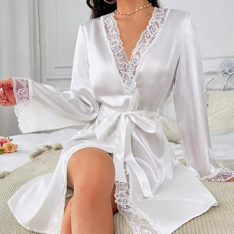 Kadın Seksi Dantelli Sabahlık Günlük Rahat Bornoz Ev Giyimi Pijama