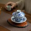 Retro Blue and White Porcelain Gaiwan Teacup Chinese Handmade Flower Pattern Tea Tureen Portable Ceramic Tea Bowl Teaware 160ml