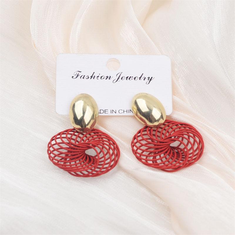 Bohemian Hollow Net Pendants Women's Dangle Earrings Purple Red Screw Spiral Hanging Earrings Metal Oval Top Drop Earrings