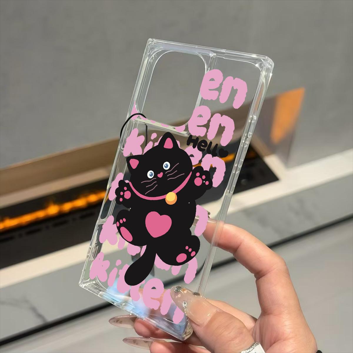 

Прозрачный квадратный чехол-бампер для iPhone 14 Pro Max 12 13 16 ProMax 11 15 Plus, защита от окисления, узор с черным котом iphone 11 ProMax