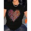 European Size Plus Size, Women's Plus Size Valentine's Day Confetti Heart Print T-Shirt