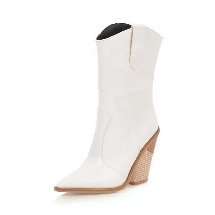 

Mature Women s Boots Mid Calf New Fashionable Modern Boots10CM Alien and Heel New Short boots with Fishscale Pattern Women Shoes 34 білий