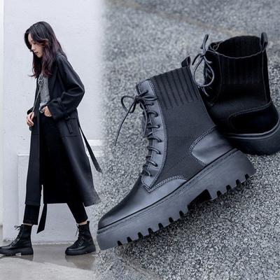 Autumn Boots Women Shoes Luxury  Woman Boots Fashion Round PU Ankle Boots  Winter Elastic Black Boots Comfortable Boots