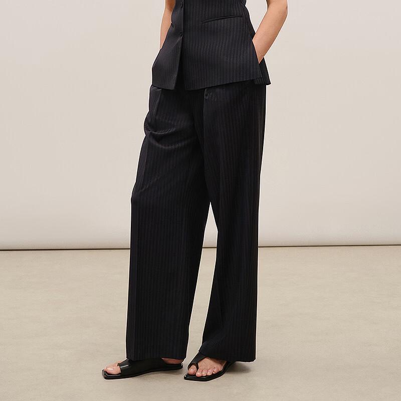LESS Striped 100% Wool Wide-Leg Pants