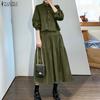 ZANZEA Women Long Sleeve Blouse and Long Skirts Casual Two Piece Suit Sets