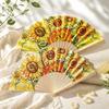 Sunflower Folding Fan Collapsible Dance Fan European Style Cloth Fan Photography Prop