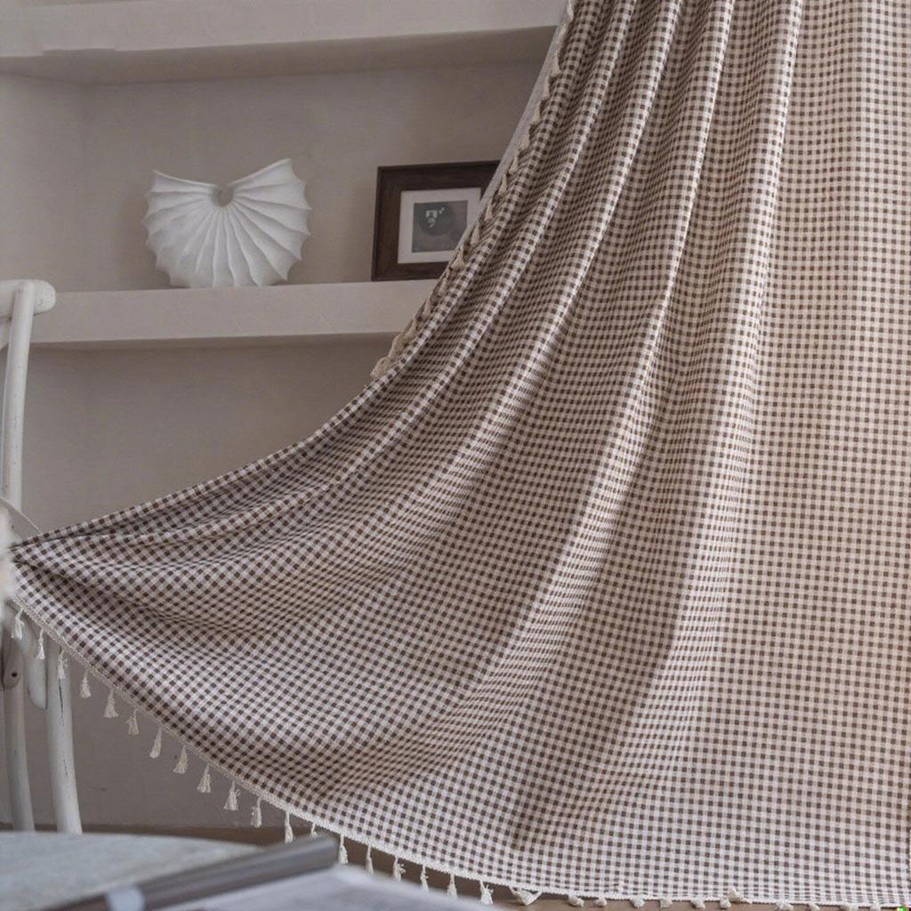 American Cotton Linen Curtains Farmhouse Style Darkening Curtains with Tassel Rod Pocket Window Drapes for Dining Living Bedroom