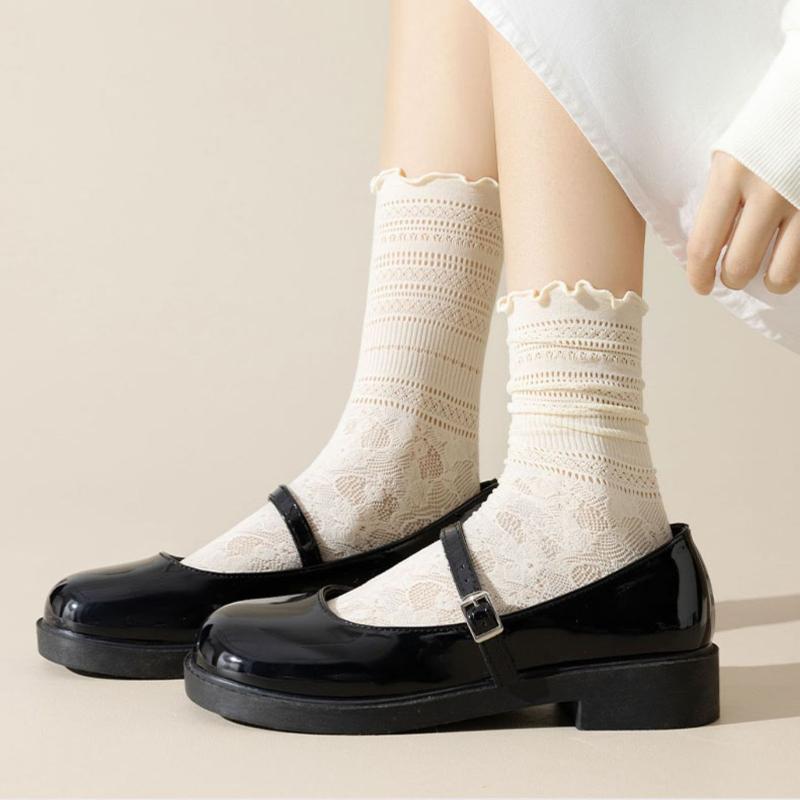 1/3/10 Pairs Summer Thin Lace Socks Wooden Ear Edge Mid-calf Socks Lace Lace Stacker Socks