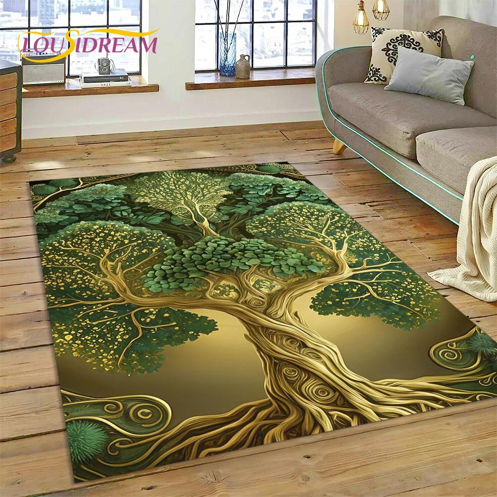 3D Hayat Ağacı Doğa Viking Yggdrasil İskandinav Halı Oturma Odası Yatak Odası Dekoru,Kaymaz Dekorasyon Kanepe Kapı Paspası Hediyesi