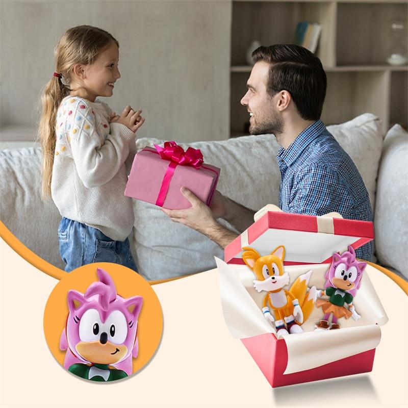 AjieQaQ Sonic the Hedgehog Figurine Set, 6-Piece Multicolor Anime Character Model, 7cm Collectible Display